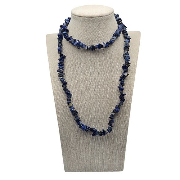 Lapis Lazuli Gemstone Nuggets Beautiful Vintage Long Necklace - Picture 3 of 6